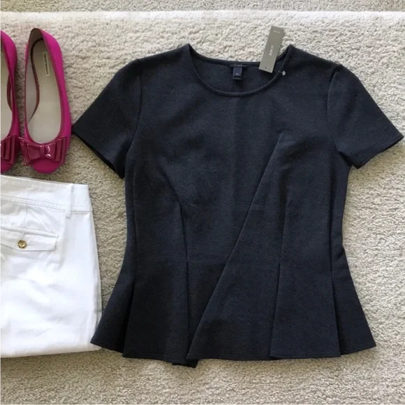 J. Crew Asymmetrical Pleated Top in Heathered Charcoal - Picture 1 of 7